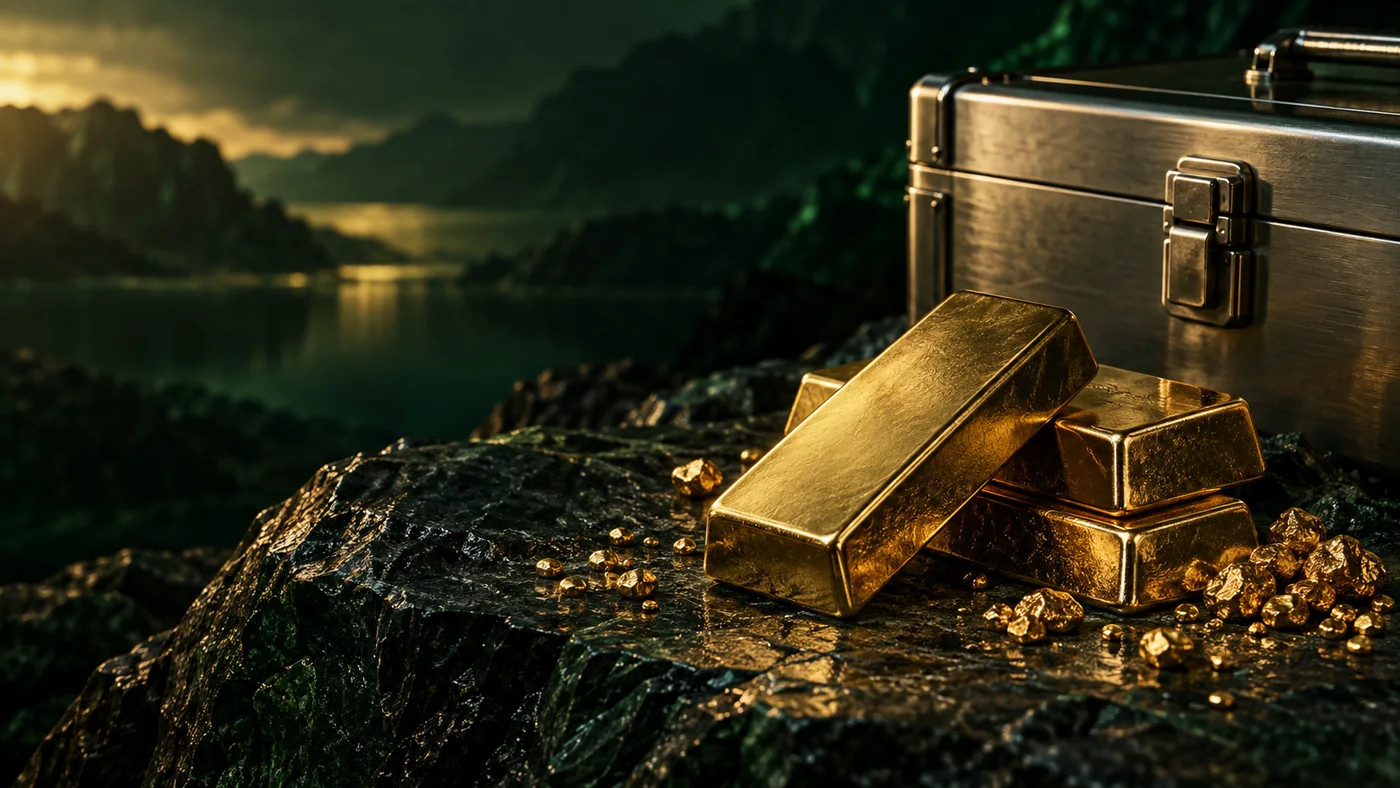 Illustrative refined gold and mineral materials in a secure setting